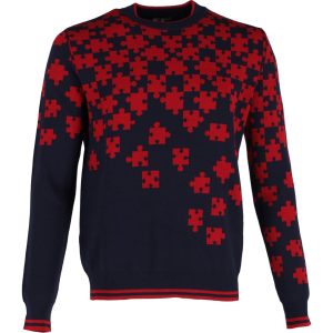 Lanvin Puzzle Pullover aus roter und marineblauer Wolle 7748645978172