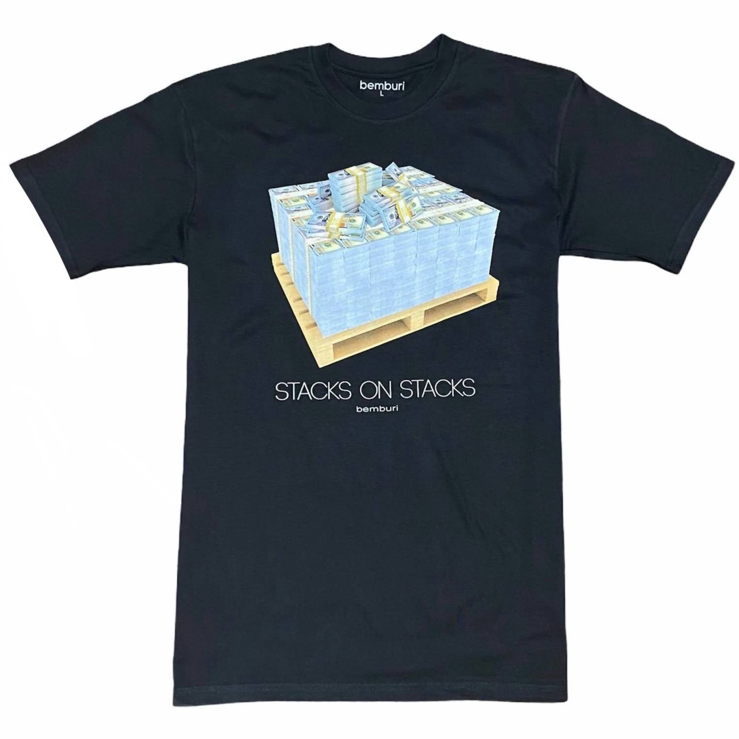 Herren Stapel auf Stack T-Shirt in schwarz