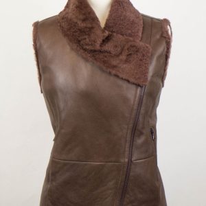 Bole Brown Shearling Lederjacke Weste