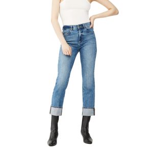 Patti Straight High-Steigerung Vintage Knöchel Jeans in Oasen mit Bündchen 7668120780860