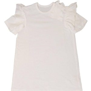 Kinder Rüschen Kurzarm T-Shirt Kleid in weiß