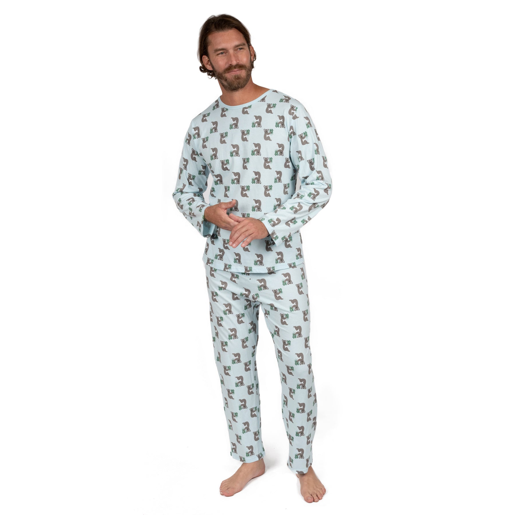 Herren zwei Stück Baumwolle lose Passform Pyjamas koala blau