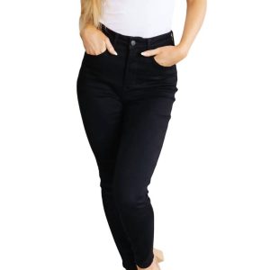 hohe Taille Kontrolle Top klassische Skinny Jeans in schwarz – 7706213122108