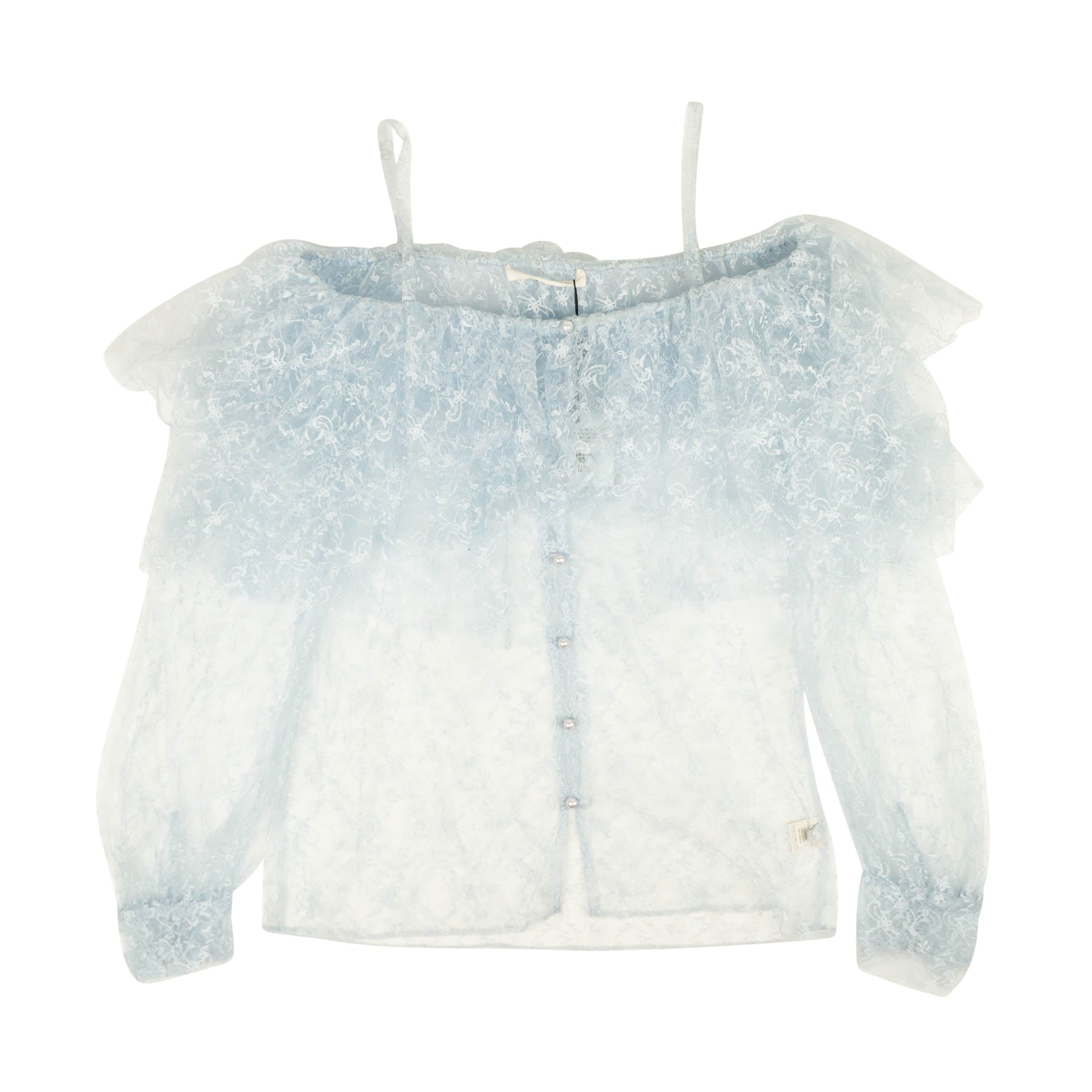 Rodarte Blumen-Tüll langen Ärmel von Schulter Bluse – blau