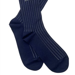 Brunello Cucinelli Marineblaue, weiß gestreifte Baumwoll-Herrensocken