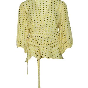 Ganni Wrap Blouse in gelber Druck Viskose 7766546415676