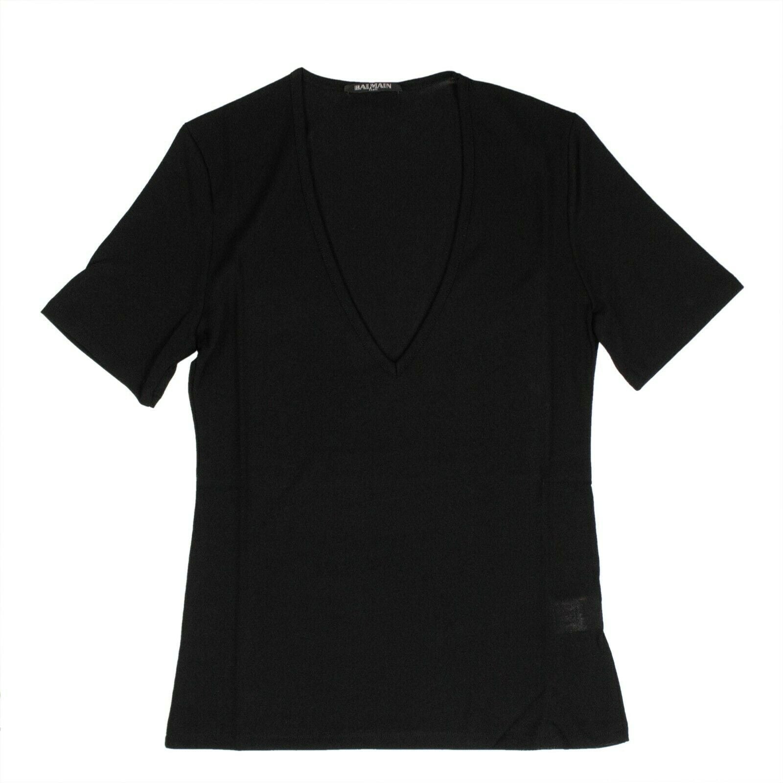 Kurzarm-Strick-T-Shirt mit tiefem V-Ausschnitt für Damen – Schwarz