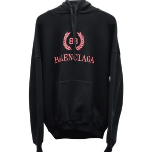 Balenciaga Pink Logo Hoodie aus schwarzer Baumwolle 7733644165180
