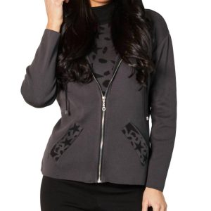 Zip Up Hoodie Strickjacke in schwarz