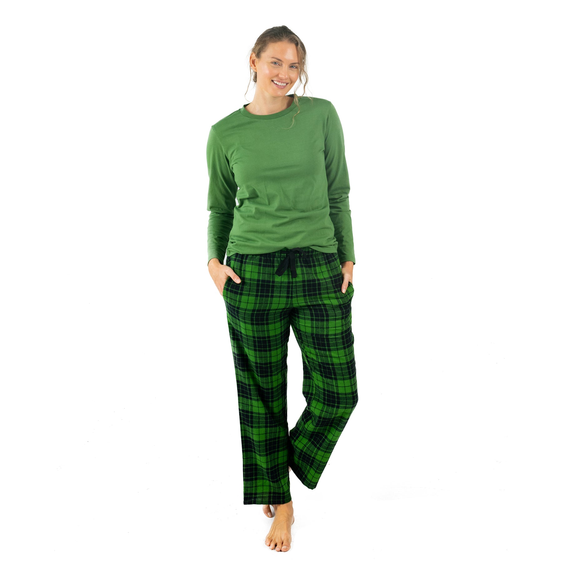 Christmas Damen Baumwolle Top Flanell Hose Pyjamas Plaid