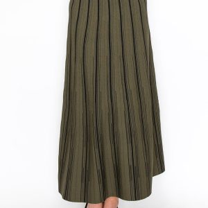 Classic Olive Gestreifter Midi Rock 7832916820028