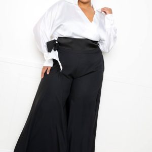 Satin lange Ärmel Krawatte Taille wickeln oben 7805688807484