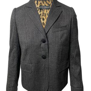 Dolce & Gabbana Single Breasted Leopard Print Lining Blazer aus grauer Wolle 7766498705468