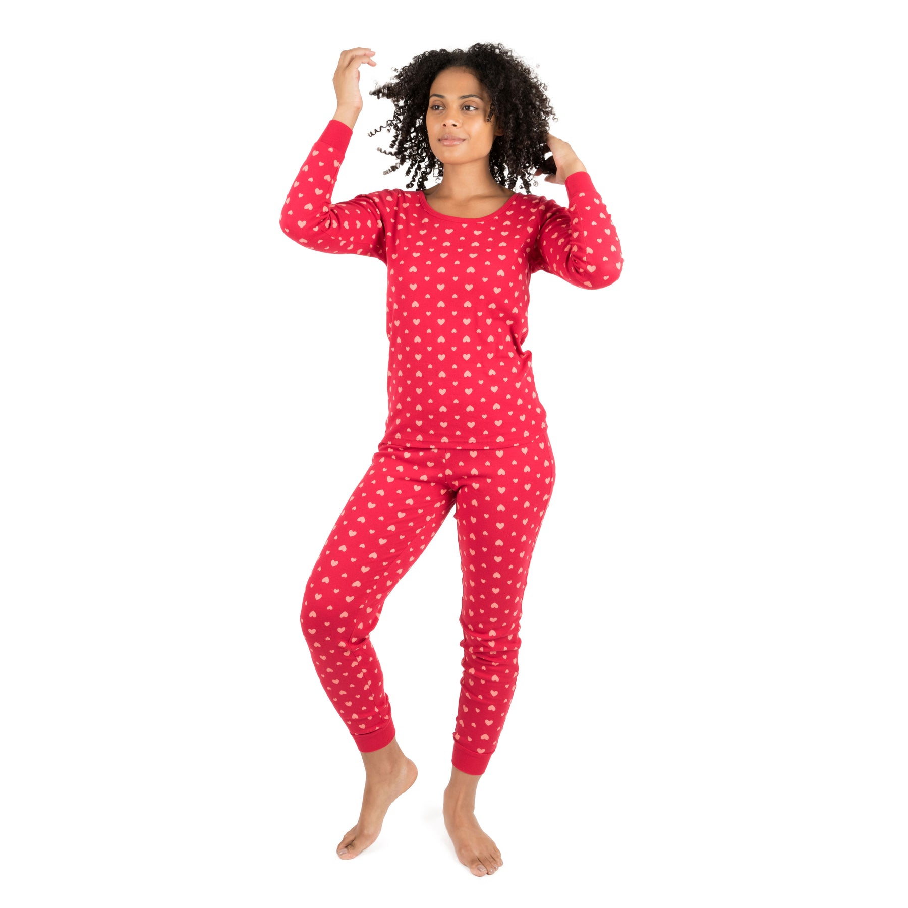 Damen zwei Stück Baumwolle Pyjama Herzen rosa