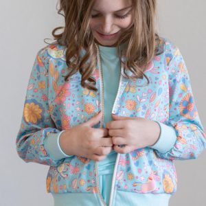 Blaue Retro-Einhörner-Satinjacke