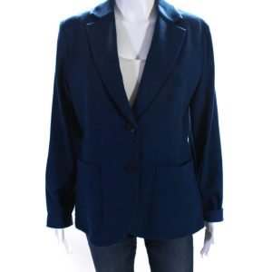 Sharis Damen zwei Knopf geknickt Revers Strick Blazer Jacke blaue Wolle – 7833721503804