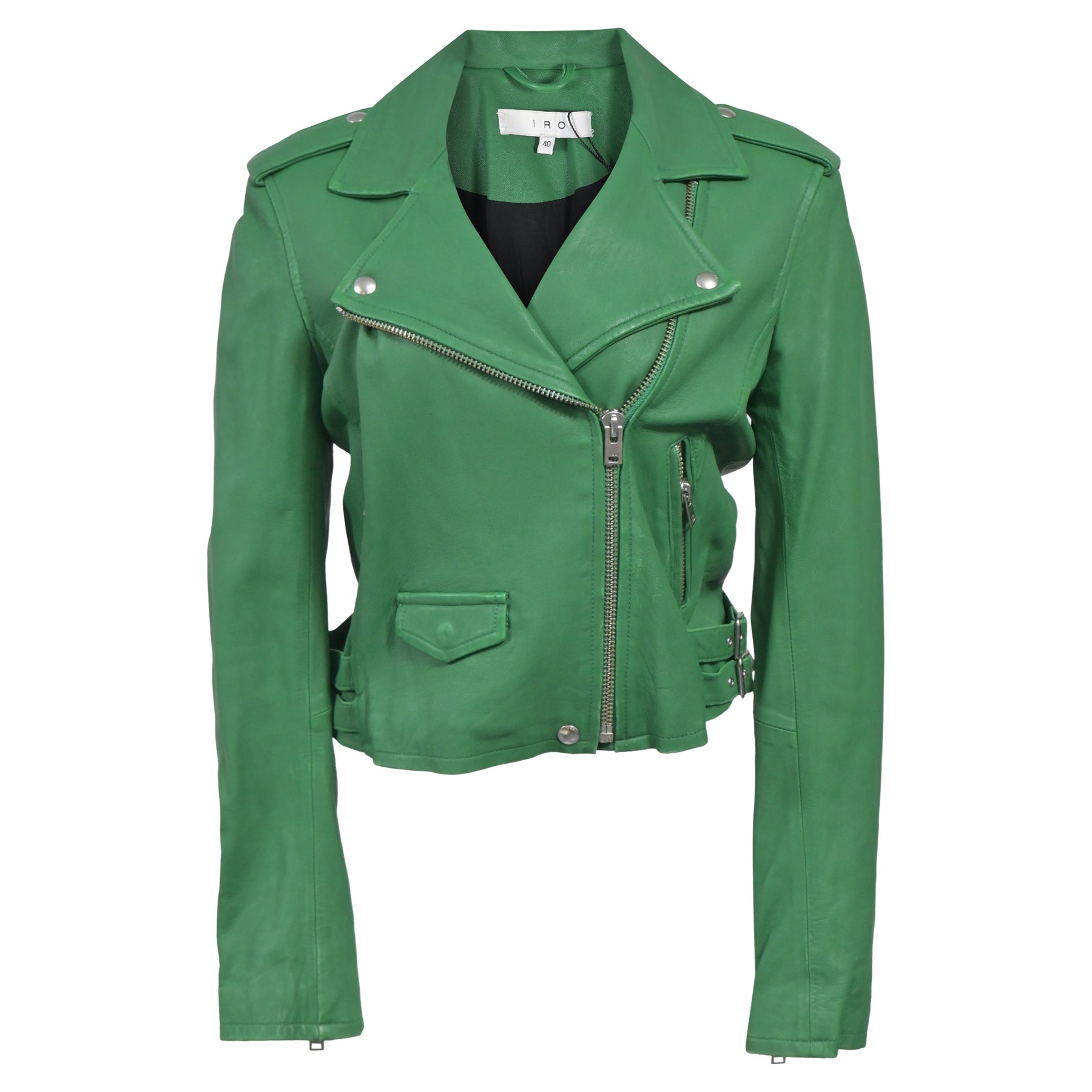 Iro Ashville Cropped Jacke aus grünem Leder 7764882227260