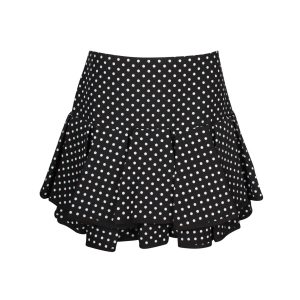 Valentino Garavani Tiered Polka-dot Minirock aus schwarzer Wolle 7703695392828
