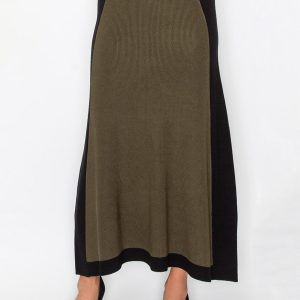 Olive & schwarzer colorblock Strickrock – 7833692864572