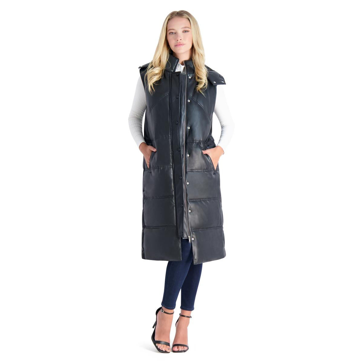 Maxi-Pufferweste aus Kunstleder für Damen