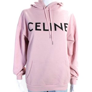 Celine Damen Baumwolle Grafik Druck Fronttasche Pullover Kapuzenpullover rosa 7833232638012