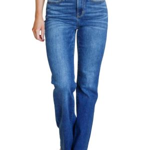 Mid Rise rohe Saum Bootcut Jeans in dunkeler Wäsche 7704746360892