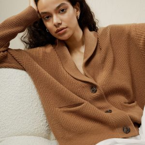 Woll-Kaschmir Mischung Schal Kragen Strickjacke