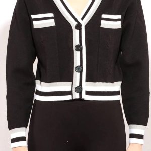 Varsity Cropped Strickjacke in schwarz Combo 7749041881148