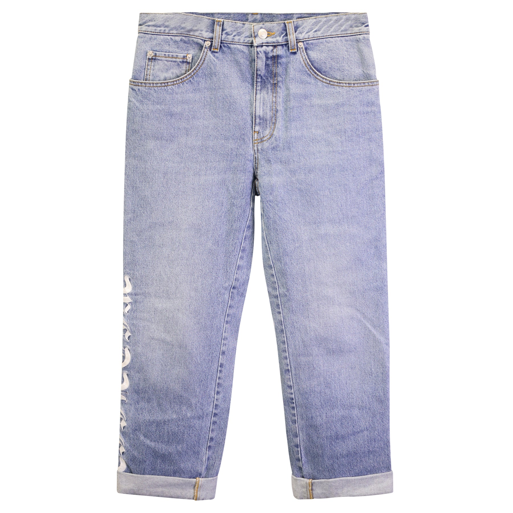 Alexander McQueen Logo bestickte Jeans aus hellblauer Baumwolle 7733741092924