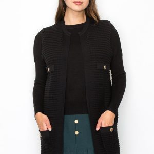 schwarze Strickweste mit gold Knopfdetails 7832930975804