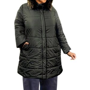 Langarm Winter Puff Mantel – plus Größe in schwarz