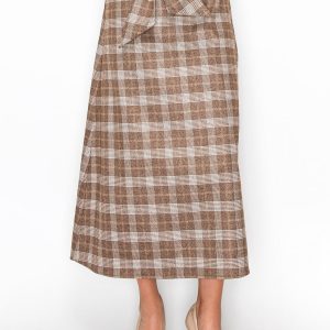 Classic brauner karierter Rock mit Krawatten-Taille 7832919015484