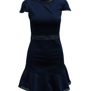 Alice + Olivia Lace Paneled kurzes Kleid aus marineblauer Baumwolle – 7833691291708