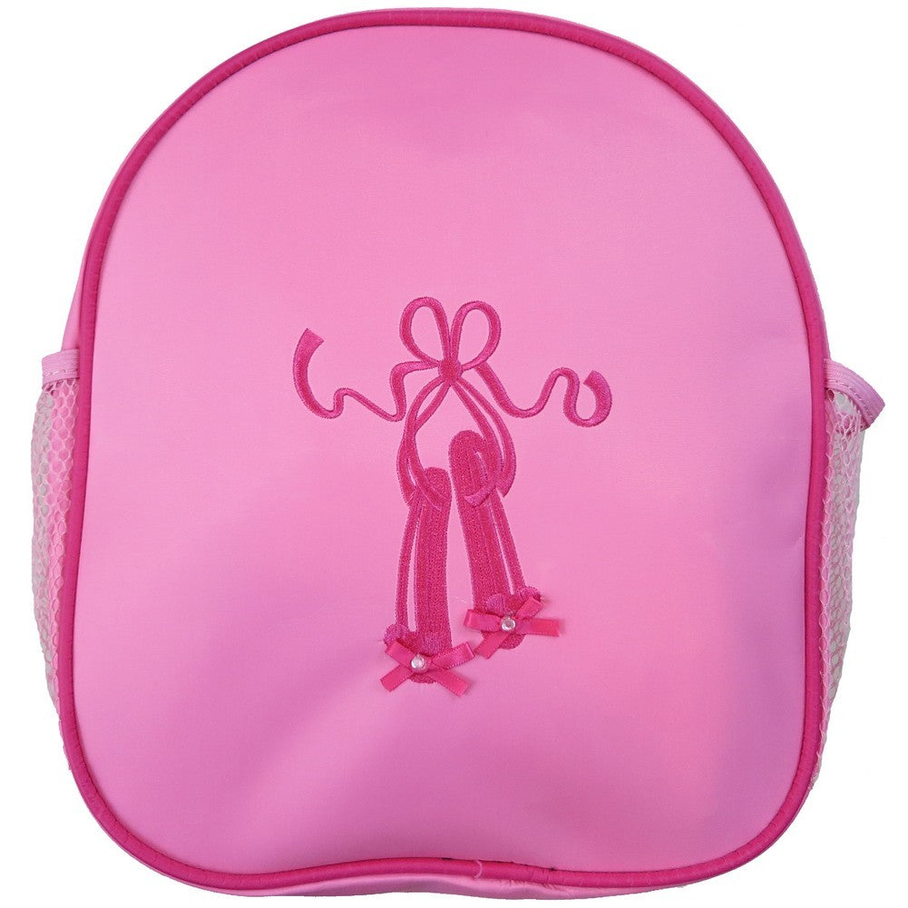Stylischer Rucksack für Mädchen mit rosa Ballettschuhen, Netzstoff und Seitentaschen