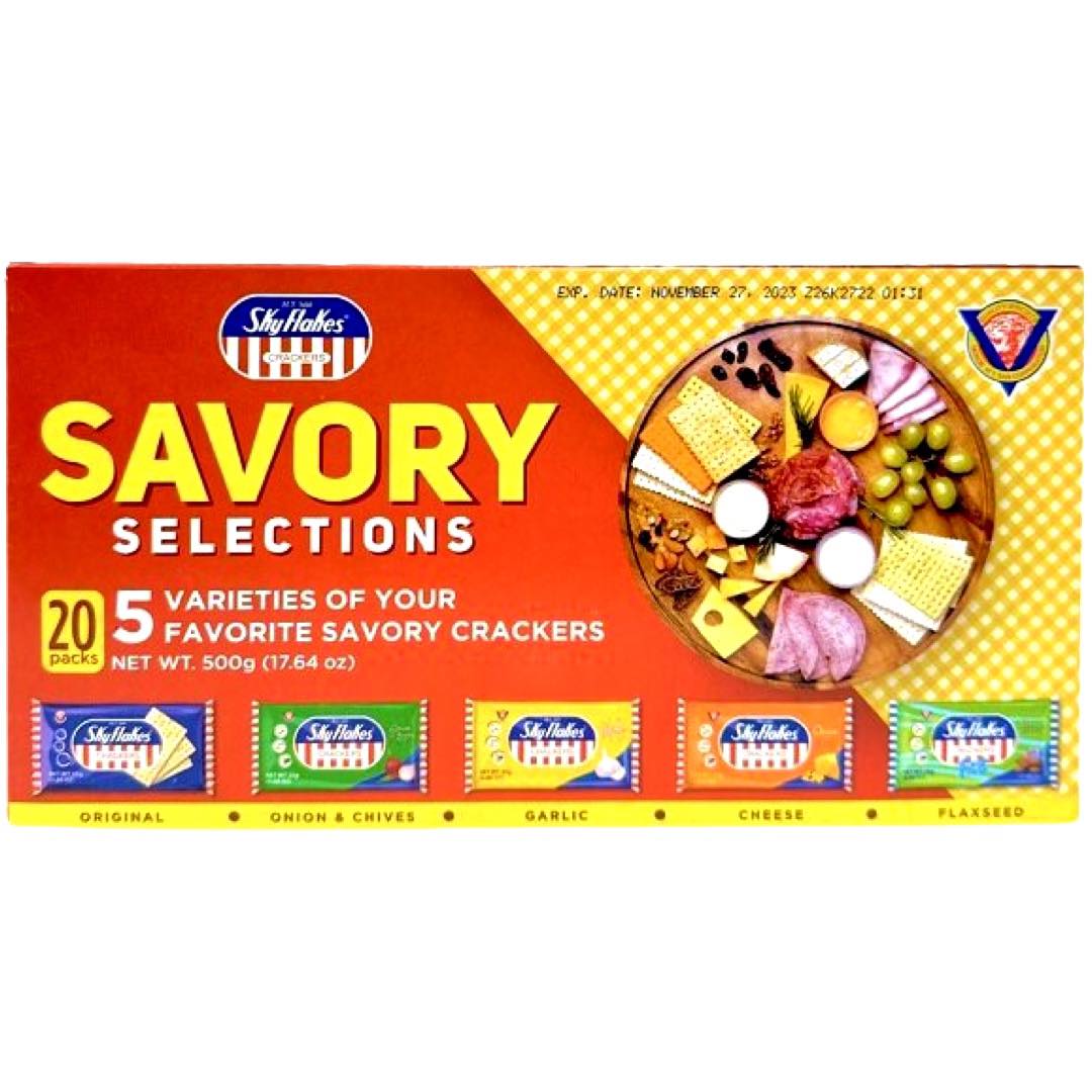M.Y. San – Skyflakes – herzhaft Selection – 5 Varieties – Original, Zwiebel & Chives, Knoblauch, Käse, Leinsamen – 20 Packungen – 500 g