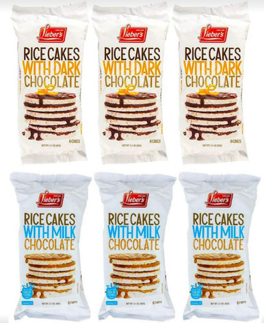 Reiskuchen mit dunklem und Milchschokolade-Beschichtung, glutenfrei, koscher, kalorienarme Snacks, Sortenpackung, 6 Packungen