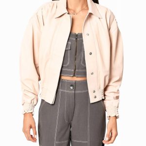 Collared Lederjacke in staubig pink 7668171276348