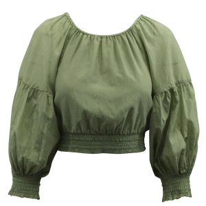 Alice + Olivia Azalea Off-The-Shoulder Peasant Blouse in grüne Baumwolle 7833166741564