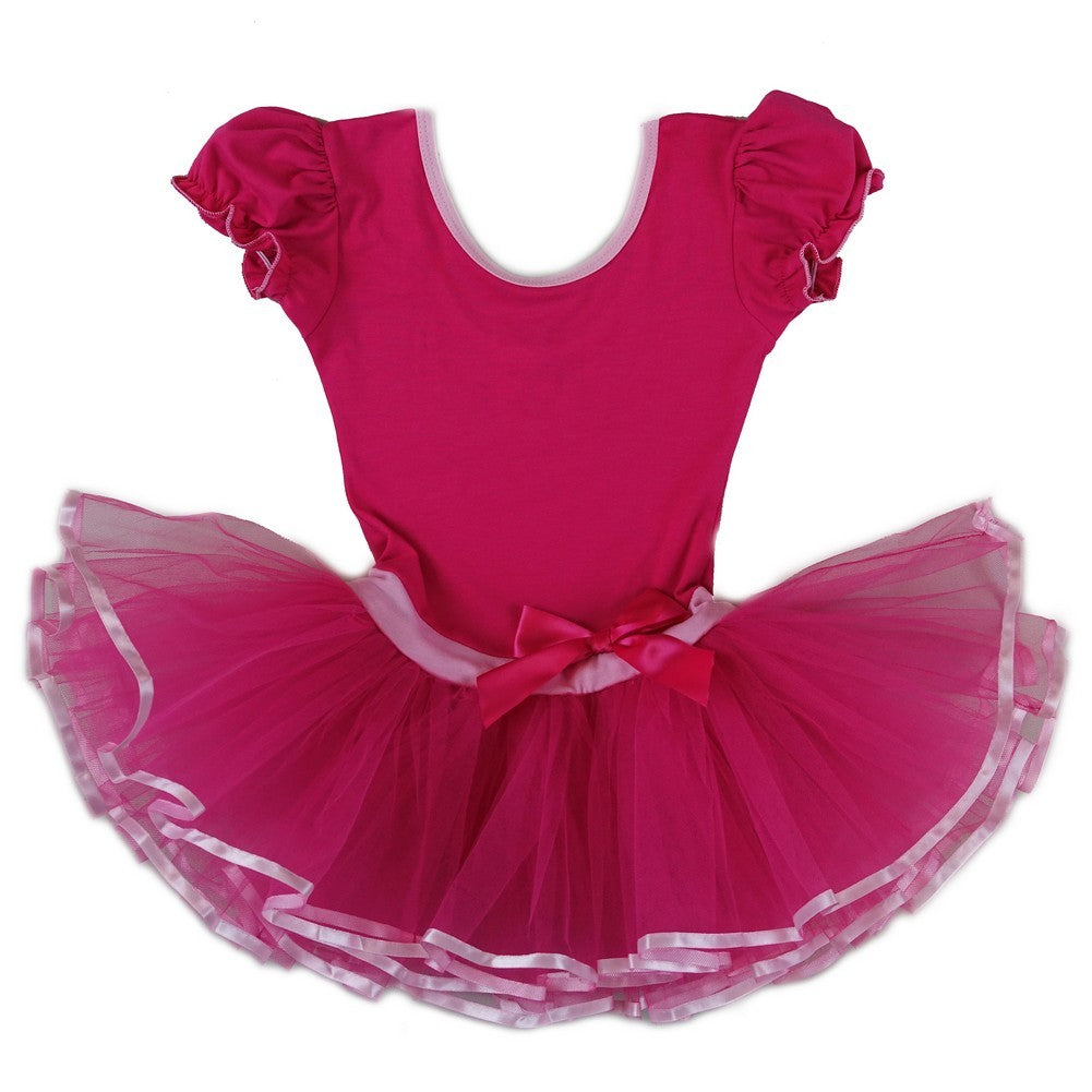 Ballettkleid für Mädchen, Pink, Schleife, kurzärmlig, S (9–24 Monate)–XL (6–8)