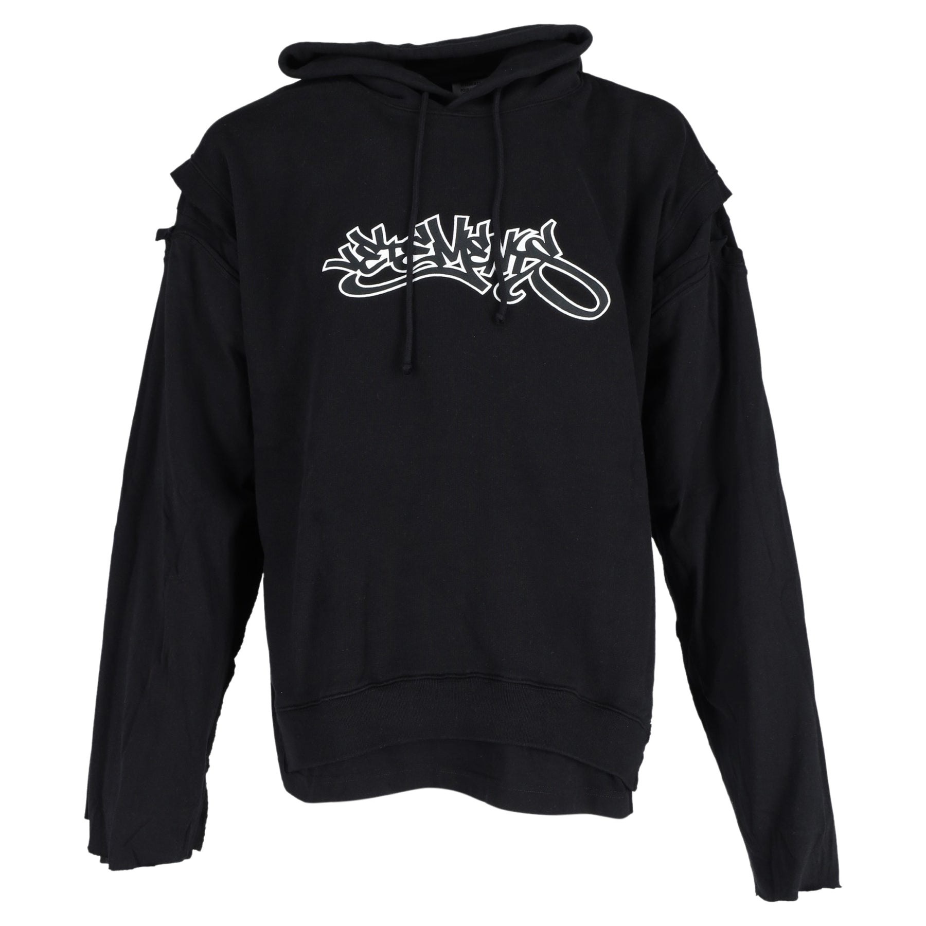 Vetements gepatchter, langärmliger Hip-Hop-Hoodie aus schwarzer Baumwolle