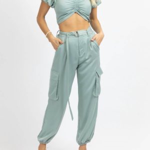 Crop + Cargo Jogger Hose in Jade