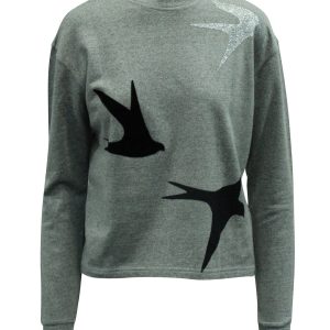 McQ Alexander McQueen Bird Print Classic Sweatshirt aus grauer Baumwolle 7833141641276