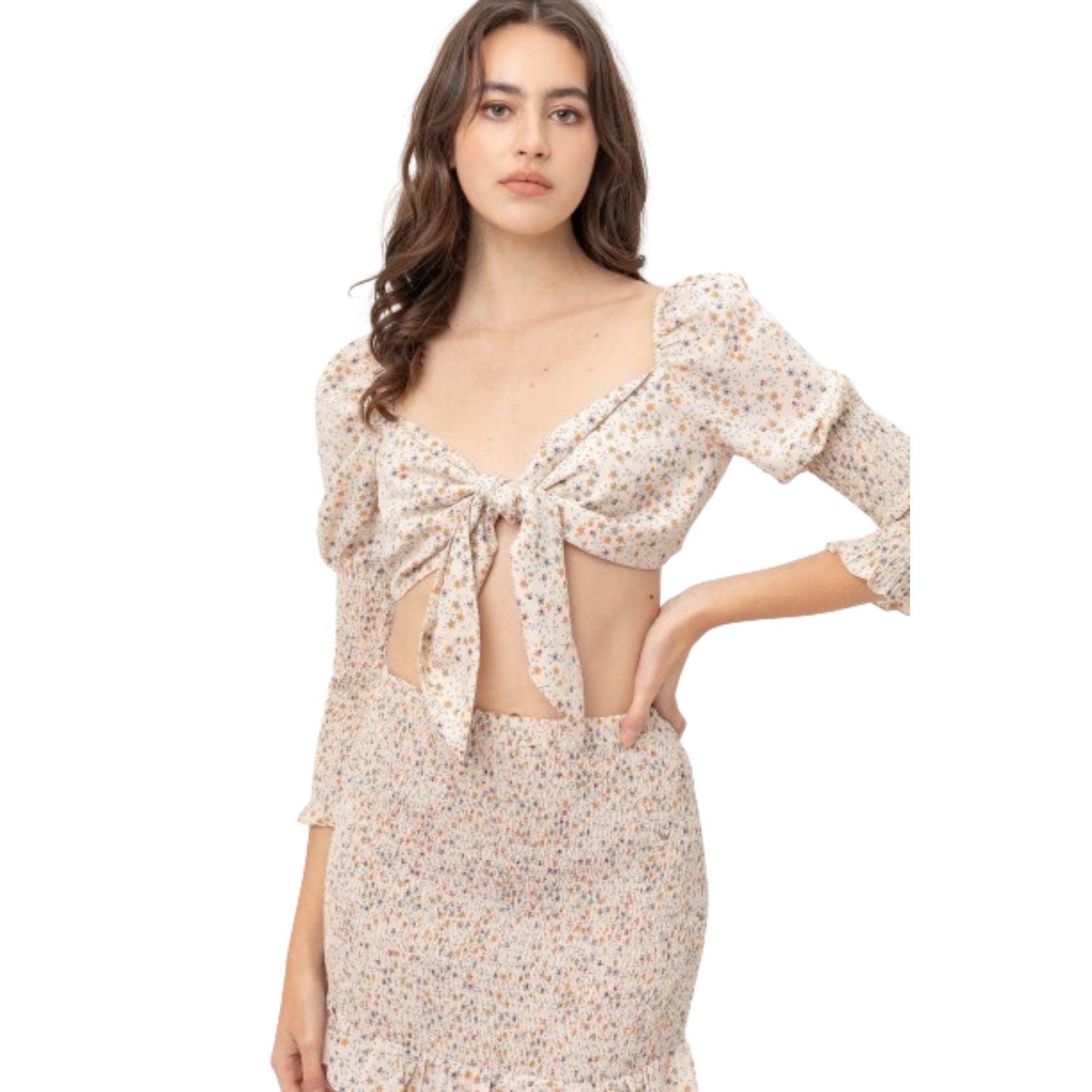 Front Tie gewebt bedruckte Top 7805699522620