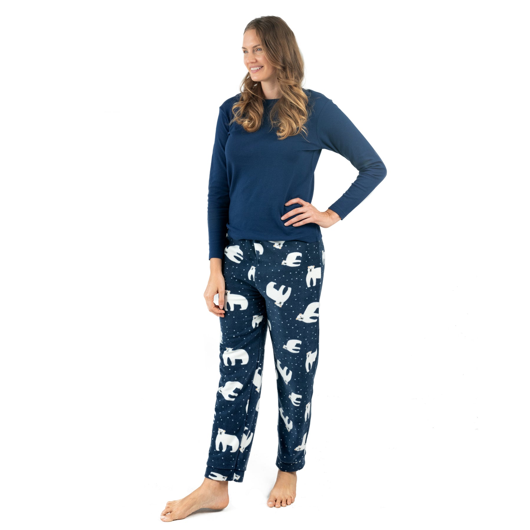 Christmas Damen Baumwolle Top und Fleece Hose Pyjamas Bär