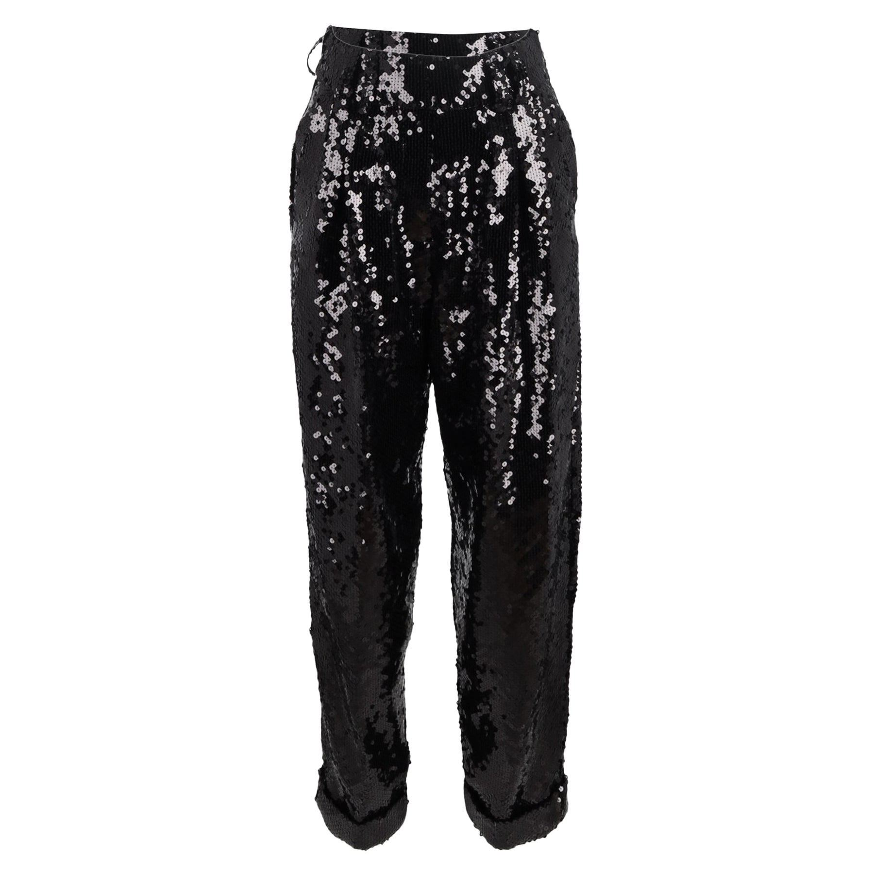 Balmain High-waisted Pailletten Detail Straight-Leg Hose aus schwarzem Polyester 7833146064956