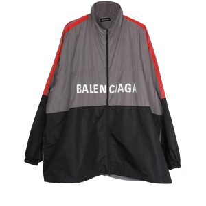 Balenciaga Logo-Print Shell Track Jacke aus grauem Nylon 7703688970300