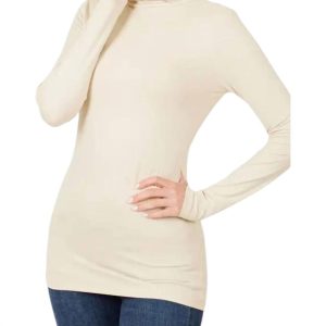 Luxe Rayon Turtleneck Top in Sand beige 7803873067068