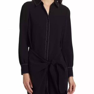 Gaby-Hemdkleid mit Wickelrock aus Krepp in Schwarz/Elfenbein