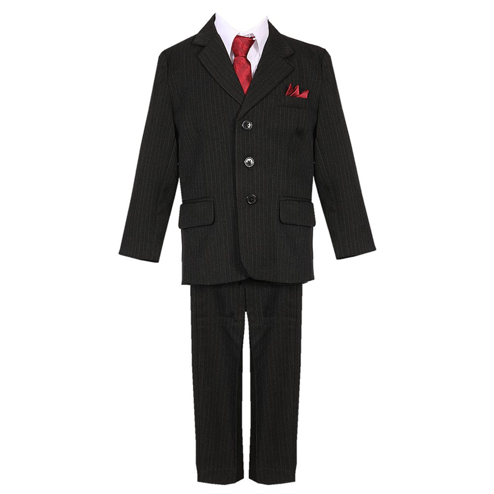 5-teilige Weste, Jacke, Hose, Anzug für besondere Anlässe für kleine Jungen, schwarz, Nadelstreifen, 2–7