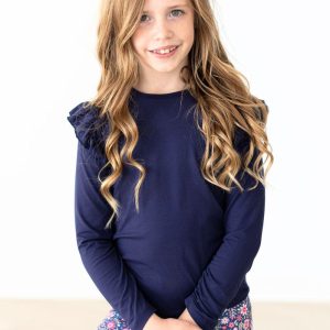 Marineblaues L/S-Rüschen-T-Shirt